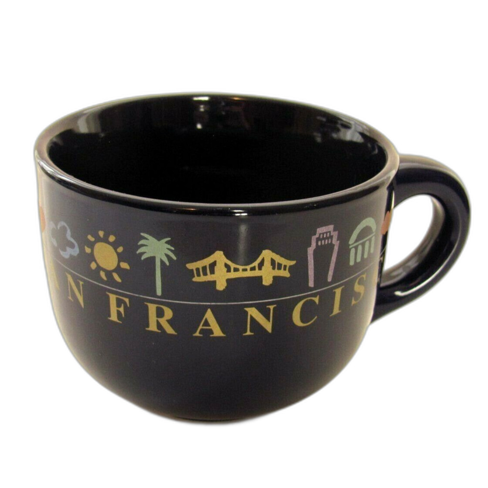 San Francisco Souvenir Coffee Mug Cup Golden Gate Bridge Cable Car Sail Boat Fog